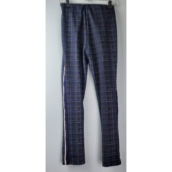Lea & Viola Navy Blue Plaid Tapered Skinny Stripe Pants Size S - Picture 2 of 6